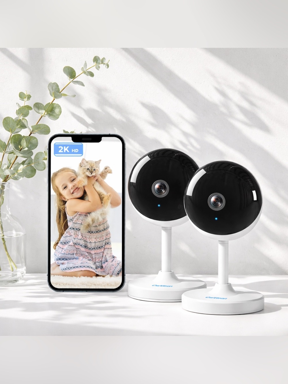 2 Pack of 2K HD Security Cameras with Smartphone Display
